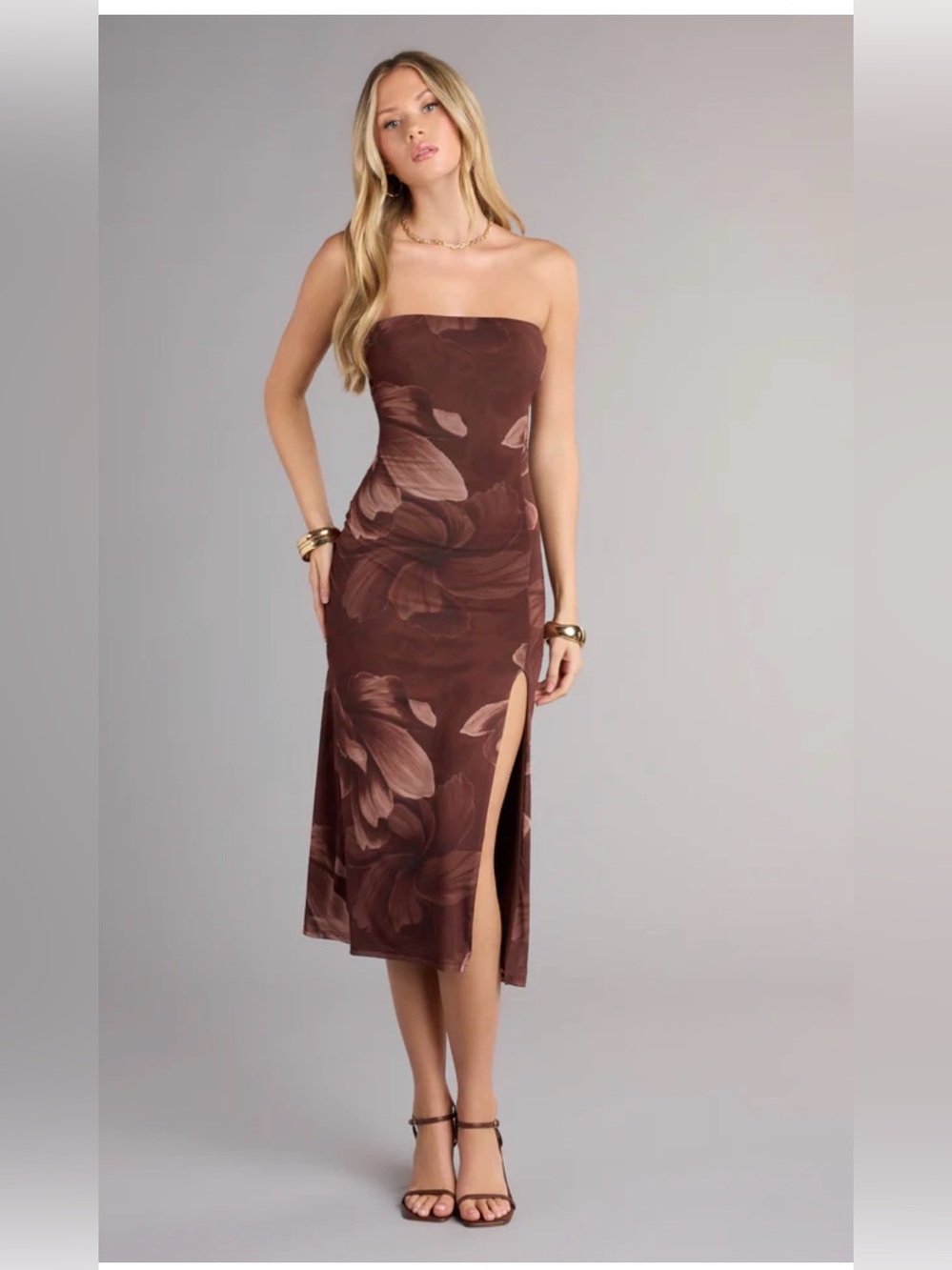 Sexy brown floral maxi dress